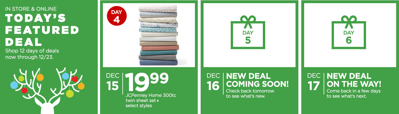 $19.99 JCPenney Home 300tc twin sheet set, select styles