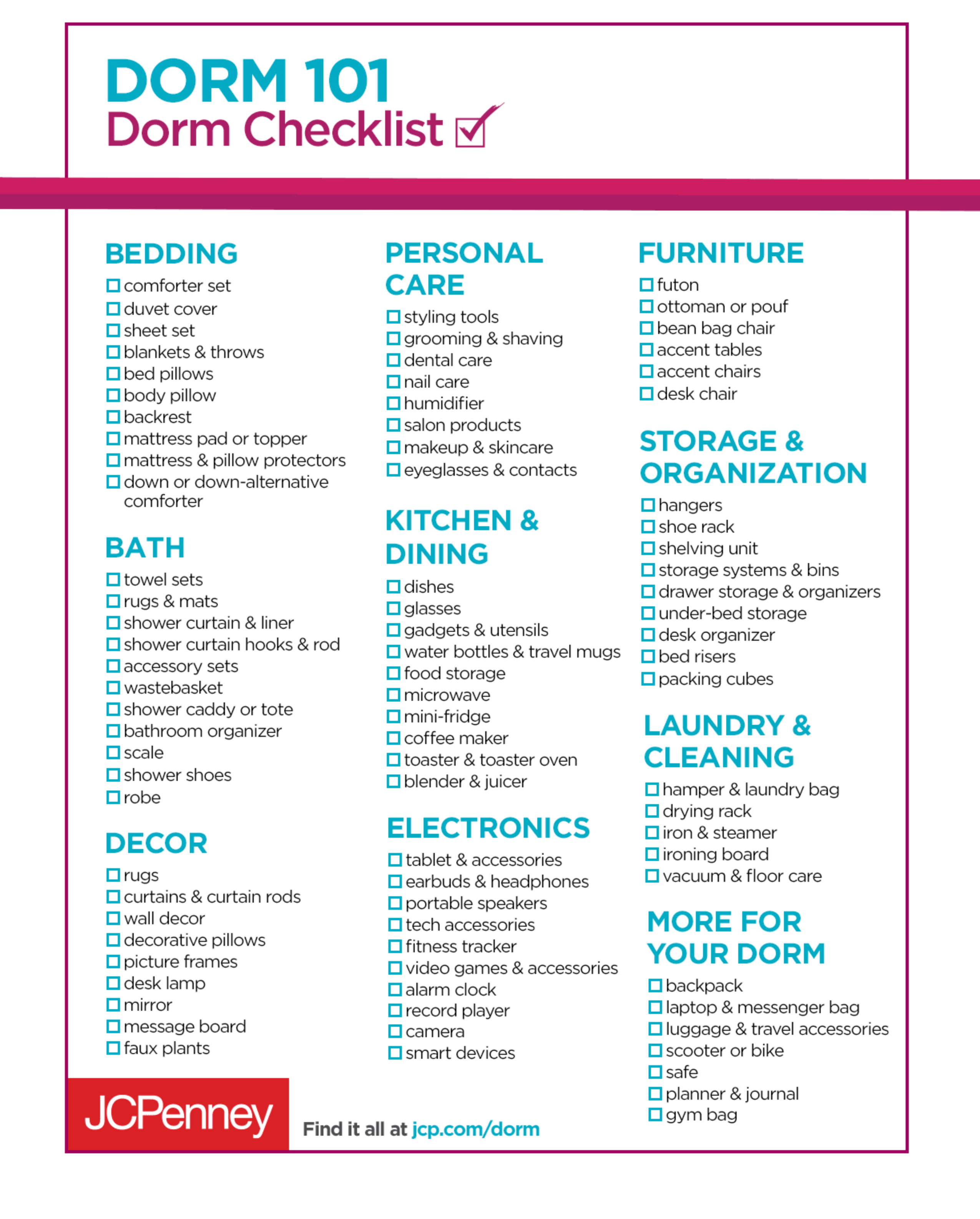 college dorm room checklist