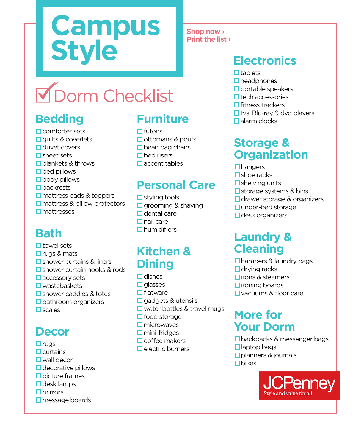 Printable College Dorm Checklist Printable College Dorm Checklist
