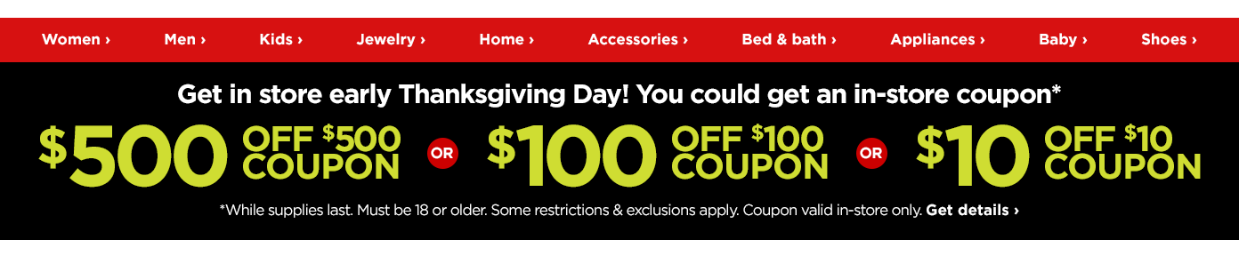 Get in store early Thanksgiving Day! You could get an in-store coupon, while supplies last.