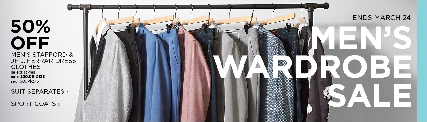 Men's Wardrobe Sale. 50% off Men's Stafford & JF F. Ferrar Dress Clothes, select styles