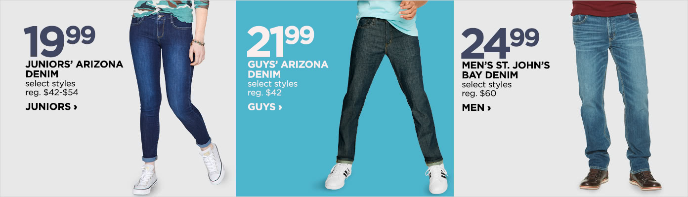 Save on denim for juniors, guys, and men